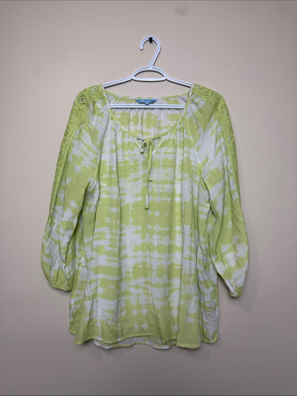 Penmans Light Green Tie-Dye Peasant Tunic with Lace-Trim Shoulders size 2x